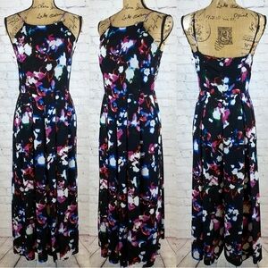 1 State Black Pattern Pleated Wide Leg Jumpsuit